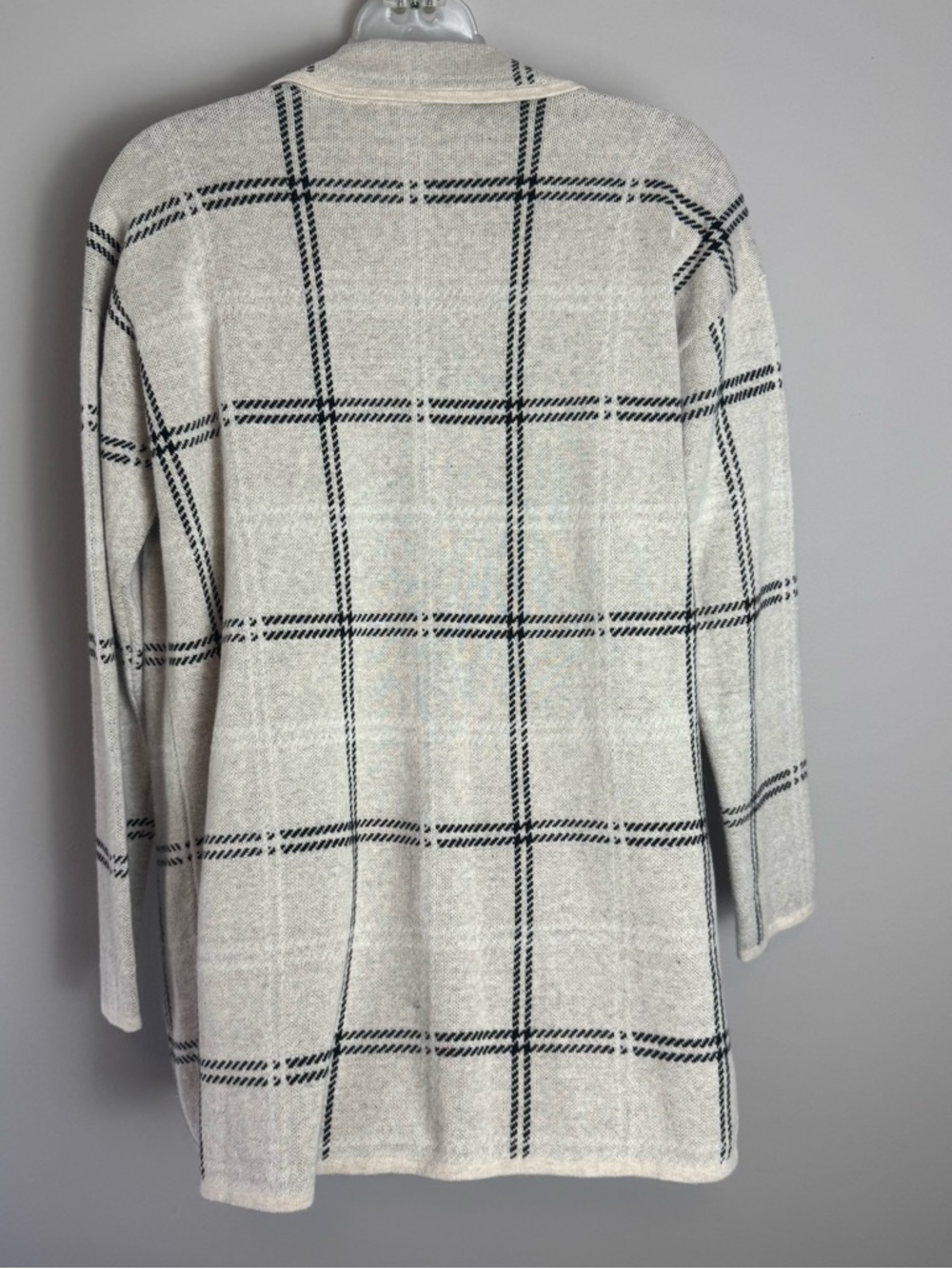 LOFT Cream & Black Plaid Open-Front Cardigan Size M - Picture 8 of 9